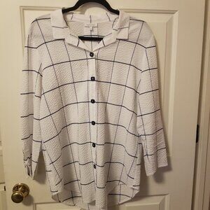 HABITAT CRINKLE BRIGHT WHITE TOP WITH LACED DETAILS - L